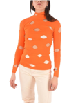Prada Distressed Jersey Turtleneck Top In Orange