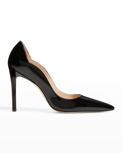 Stuart Weitzman Stuart 100mm Patent Leather Scallop Pumps In Black