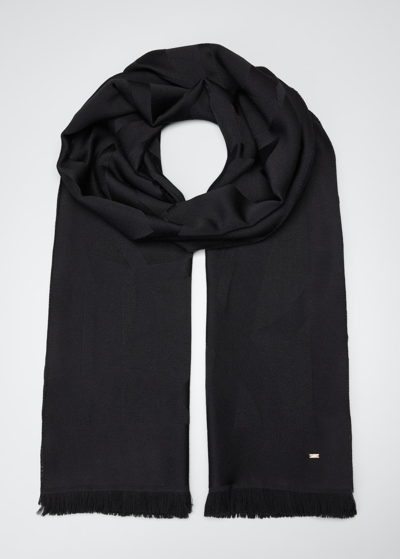 Saint Laurent Tonal Ysl Wool Scarf In Black