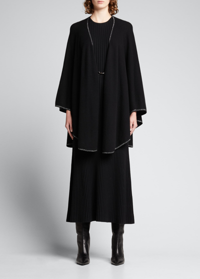 Sofia Cashmere Jersey-knit Cashmere Cape With Stone Placket In Black