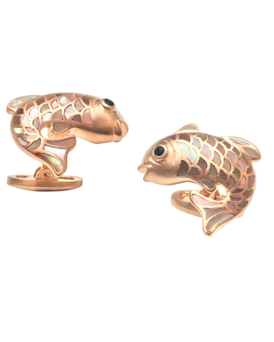 JAN LESLIE MOTHER-OF-PEARL FISH CUFF LINKS, TAUPE