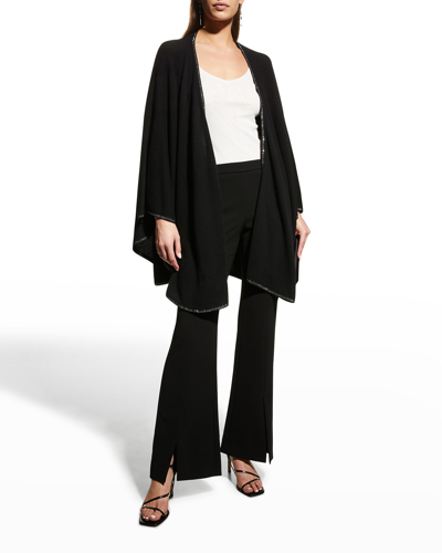 Sofia Cashmere Jersey-knit Cashmere Cape With Stone Placket In Black