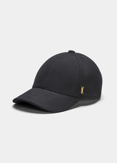 Saint Laurent Ysl Wool Felt Baseball Cap In Black