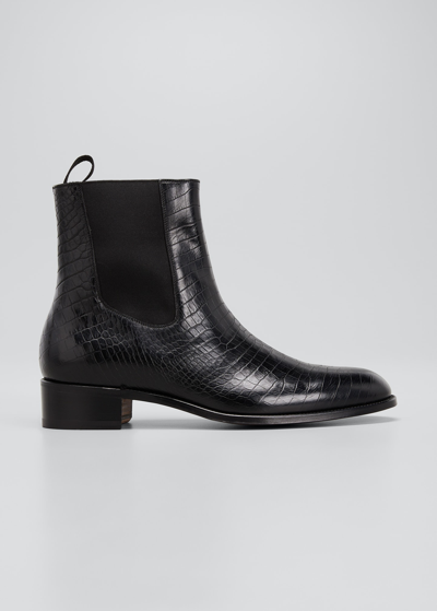 Tom Ford Men's Alligator-print Chelsea Boots In Tobacco