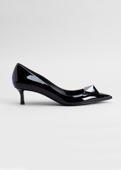 Valentino Garavani Roman Stud Solo Kitten-heel Pumps In Nero/bianco/nero