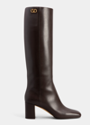 Valentino Garavani Calfskin Block-heel Knee Boots In Dark Brown