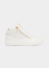 Giuseppe Zanotti Men's Birel Vague Zip-up Leather High-top Sneakers In Bianco