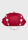Judith Leiber Satin Gem-embellished Clutch-on-chain In Silver Crimson