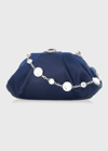 Judith Leiber Satin Gem-embellished Clutch-on-chain In Silver Navy