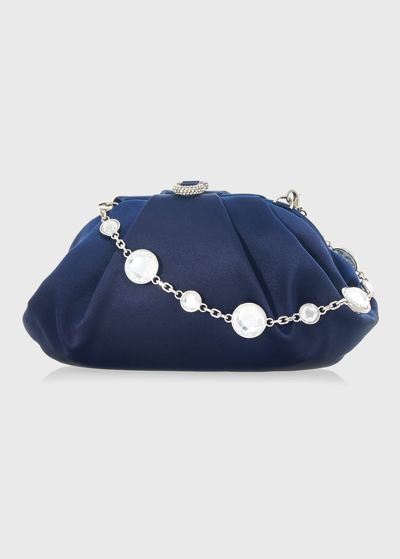 Judith Leiber Satin Gem-embellished Clutch-on-chain In Silver Navy