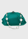 Judith Leiber Gemma Crystal Satin Clutch Bag In Silver Emerald