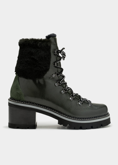 Montelliana Ninfea Shearling Leather Winter Booties In Dark Green