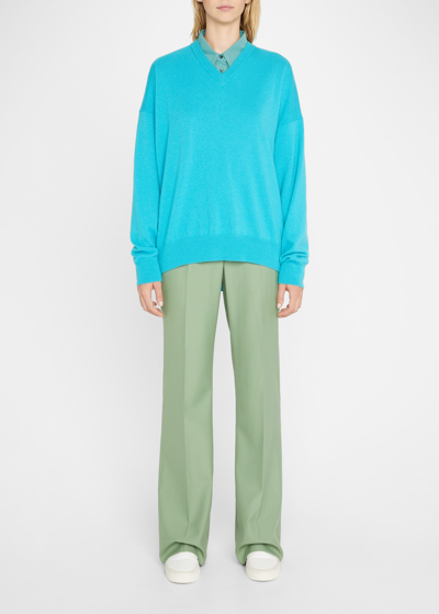 Indress V-neck Wool-cashmere Sweater In Turquoise