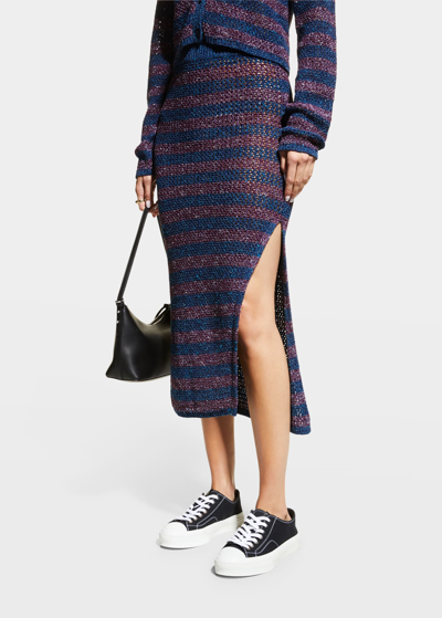 Rag & Bone Carson Striped Open-knit Midi Skirt In Blue