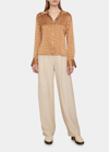 Vince Tossed Dot Button-front Silk Blouse In Honey