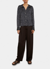 Vince Tossed Dot Button-front Silk Blouse In Deep Marine