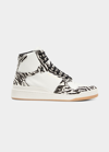 Saint Laurent Men's Sl/24 Mid-top Sneakers In Smooth Leather And Zebra Print Pony Effect Leather In Ebano