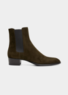 Saint Laurent Men's Wyatt Leather Chelsea Boots In Lakegrn