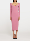 Alex Perry Strong-shoulder Bustier Stretch Crepe Midi Dress In Rose