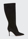 Manolo Blahnik Oculara 90 Suede Knee-high Boots In Blck0015