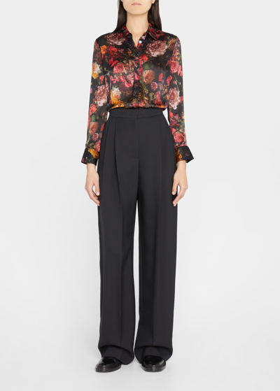 Adam Lippes Printed Satin Shirt In Floral Multi