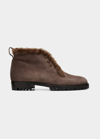 MANOLO BLAHNIK MIRCUS SUEDE SHEARLING LACE-UP BOOTIES