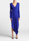 Giorgio Armani V-neck Draped Jersey Maxi Dress In Cobalt