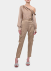 Jonathan Simkhai Alice Classic Woven One-shoulder Top In Nutmeg