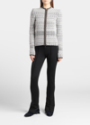 Giorgio Armani Metallic Knit Jacquard Zip Jacket In Grey