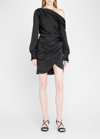 Simkhai Cameron Gathered One-shoulder Mini Dress In Black
