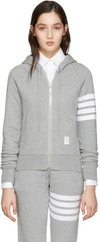 Thom Browne Intarsia Cotton Jersey Zip-up Sweatshirt In Grey