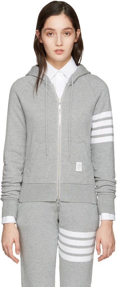 Thom Browne Intarsia Cotton Jersey Zip-up Sweatshirt In 055 Lt Grey