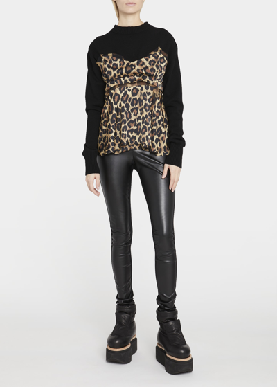 Sacai Leopard-print Silk Cami Wool Sweater In Beige