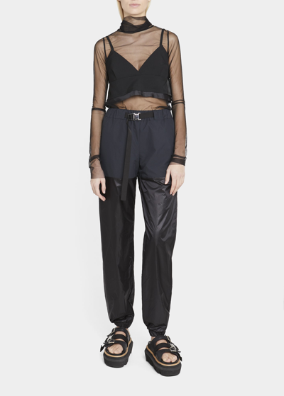 Sacai Belted Nylon Track Pants In Blackxblack
