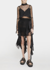Sacai Asymmetric Pleated Crepe, Tulle And Satin Skirt In Black