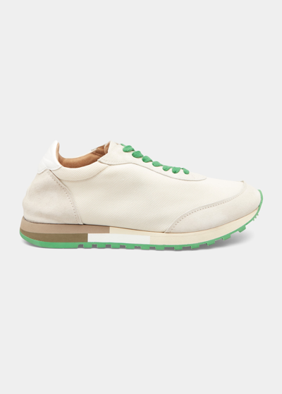 The Row Men's Owen Textile & Leather Runner Sneakers In Ivory/green