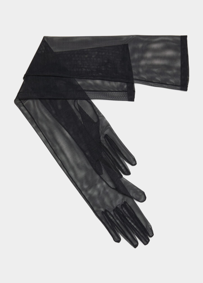 Saint Laurent Stretch-mesh Gloves In Black