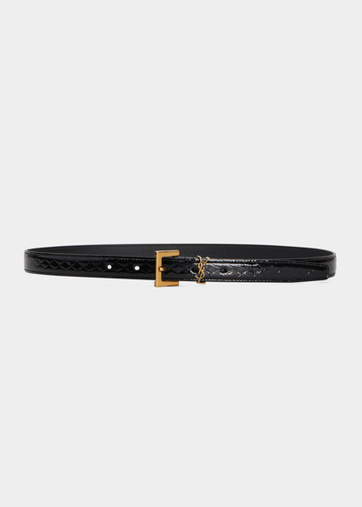 Saint Laurent Logo Python Print Leather Belt In Nero