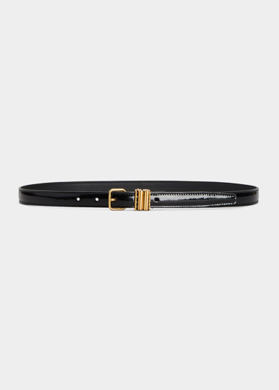 Saint Laurent Vernice Leather & Brass Belt In Nero