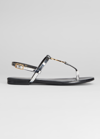 Saint Laurent Cassandra Ysl Medallion T-strap Sandals In Argento 8105