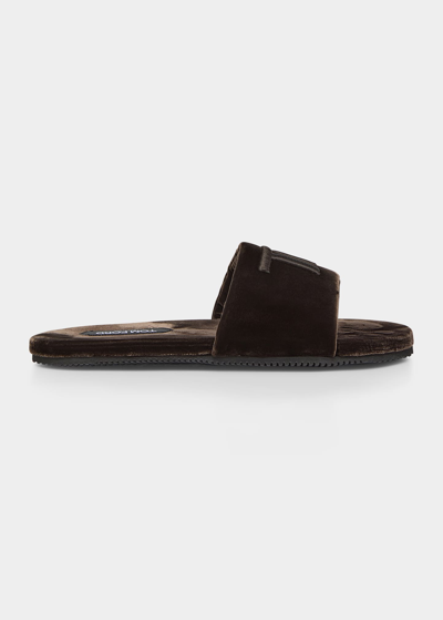 Tom Ford Men's Harrison Tf-logo Slippers In Teal