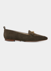 Veronica Beard Champlain Chain Pointed Toe Flat In Eclipse Dark Blue