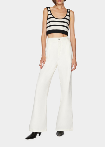 Frame Pleated High-rise Chino Pants In White