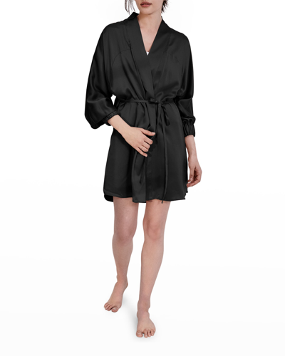 Lunya Washable Silk Short Robe In Immersed Black