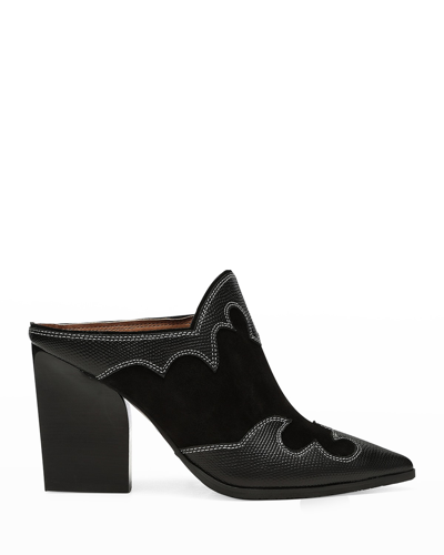 Donald J Pliner Mixed Leather Western Mules In Black