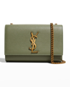 Saint Laurent Kate Small Grain De Poudre Chain Crossbody Bag In Light Sage