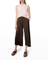 Vince Satin Pleated-front Wide-leg Crop Pants In Blk Truffle