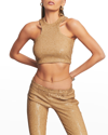 Retroféte Audra Sequined Racerback Cropped Tank Top In Nude