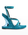 Tom Ford Velvet Ankle-strap Wedge Sandals In Blue