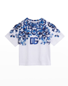 Dolce & Gabbana Printed Cotton Jersey T-shirt W/ Logo In Tris Maioliche Fb
